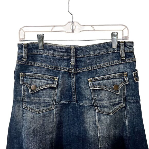 Y2K Mudd Denim Flared Skirt With Distressed Stitching & Back Pockets size 5 - Picture 7 of 7